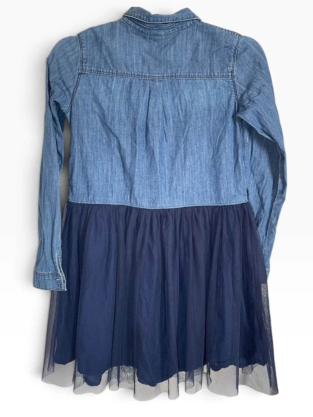 OshKosh Girls Denim Tulle Long Sleeve Button Down Shirt Dress Sz 14/14A